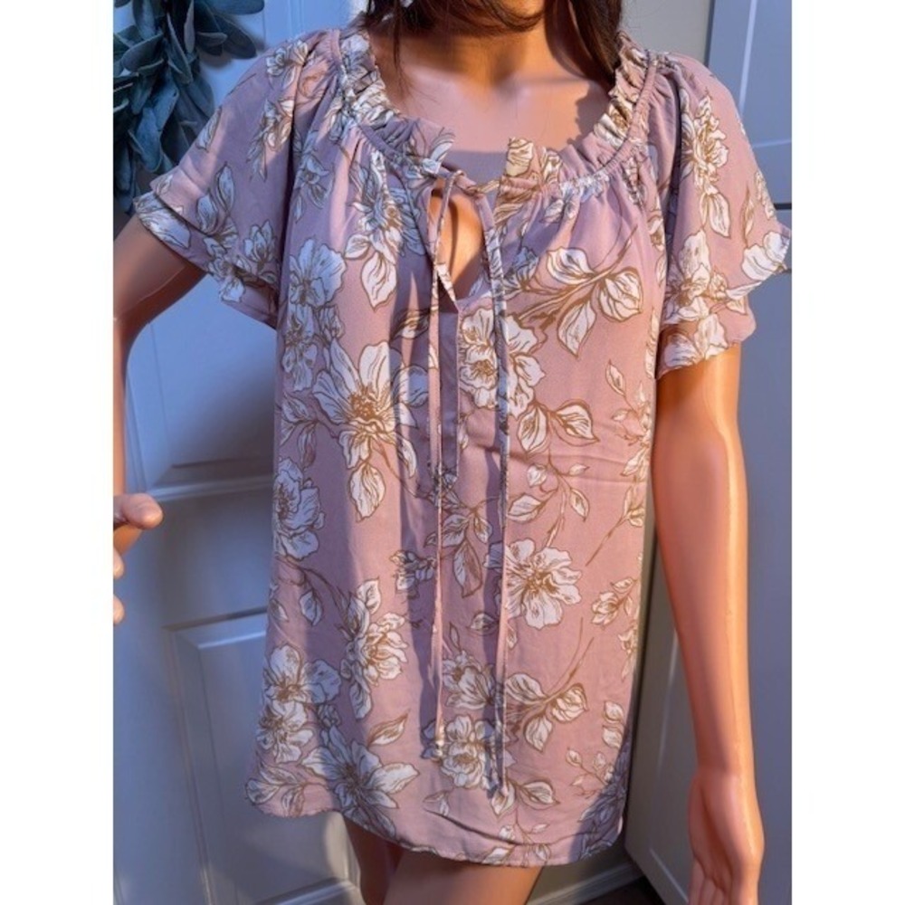 EUC Counterparts short ruffled sleeves tunic blush pink top Size XL